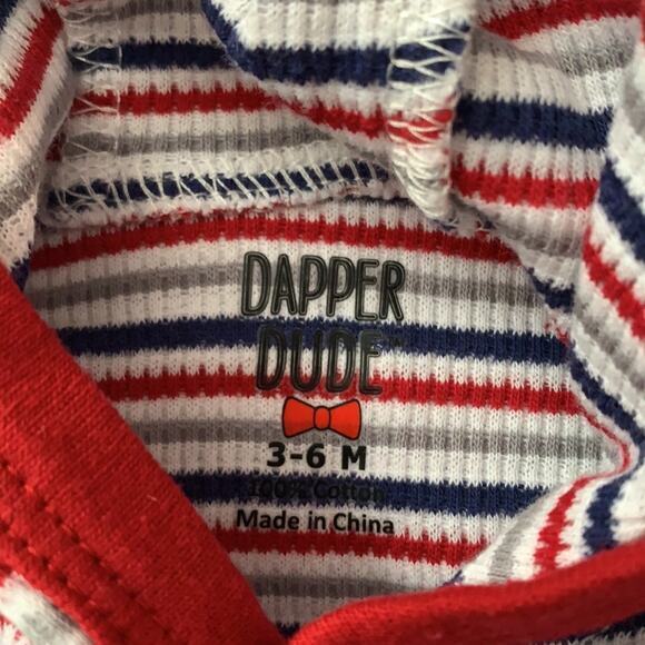 Dapper Dude Striped Dog Hooded One Piece with Gray Sweatpants Size 3-6 Months - Picture 3 of 7